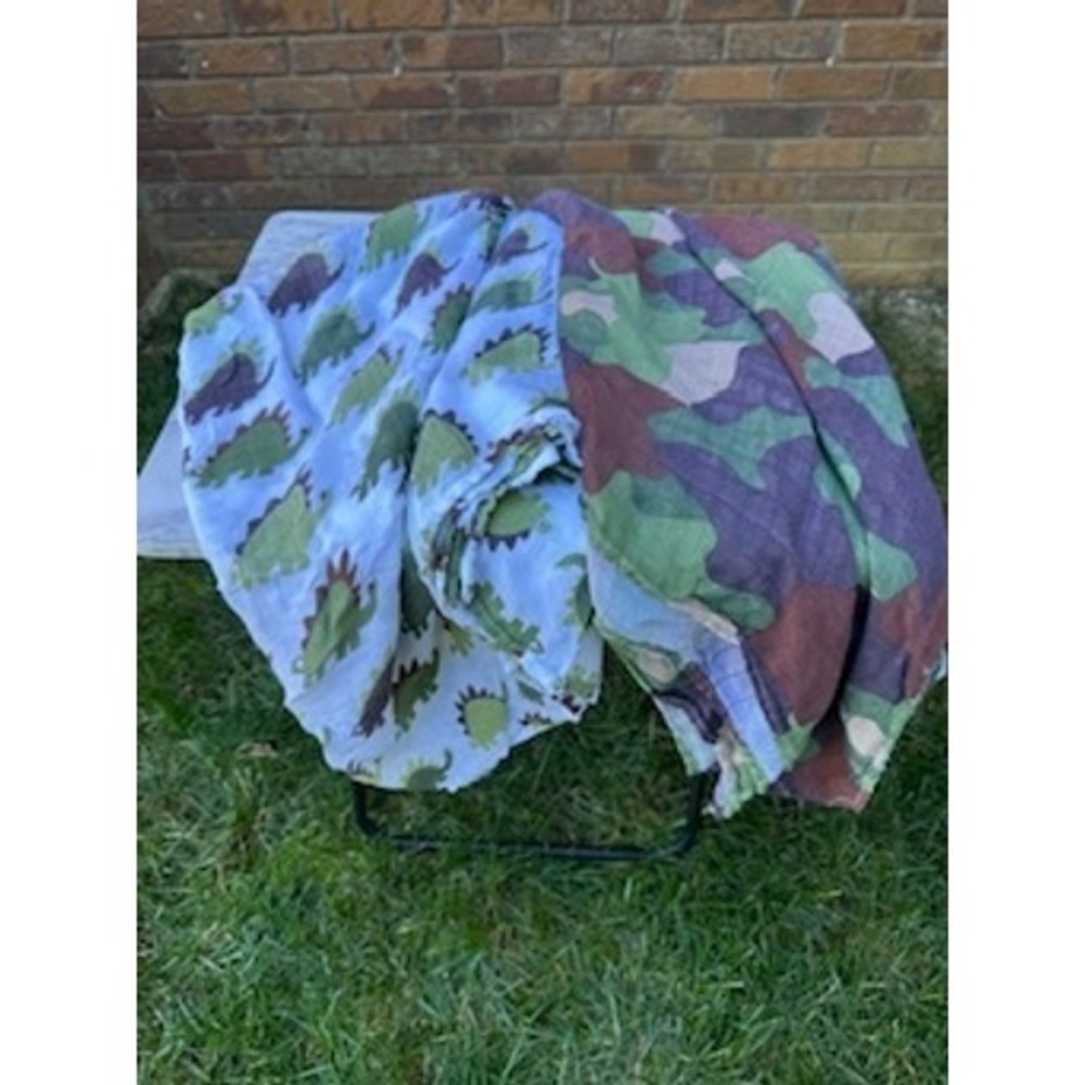 Set of 2‎ Mudpie Baby Blanket Dinosaur Camo Bamboo Muslin Swaddle Kid Blanket